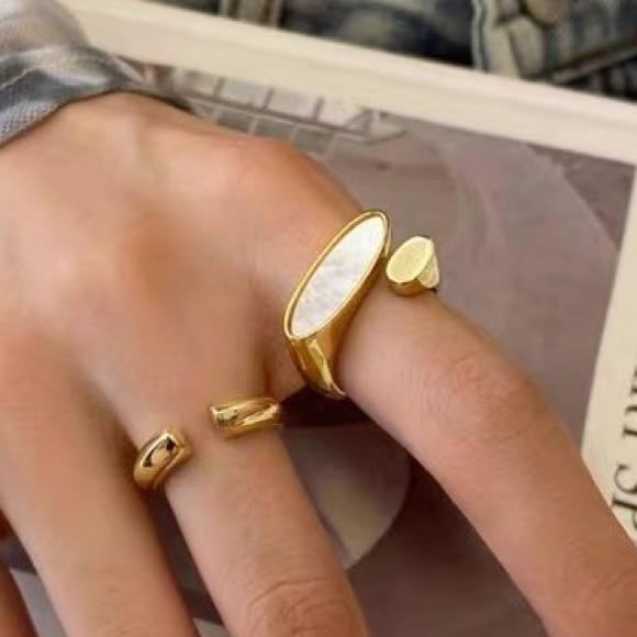 Vermeil Mother of pearl signet ring sterling ring plated gold - Picture 7 of 11